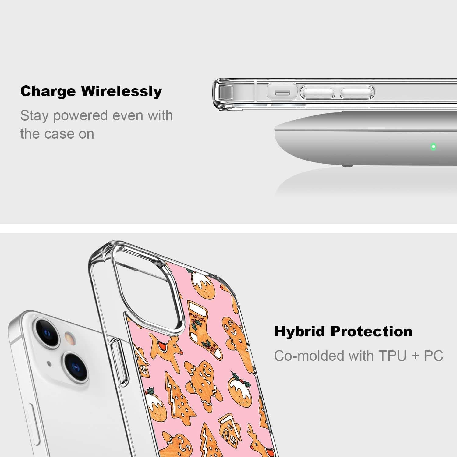 Christmas Cookie Gingerbread Case Compatible with Iphone 13, Pink Christmas Festive Case for Iphone 13, Trendy TPU Phone Case Cover