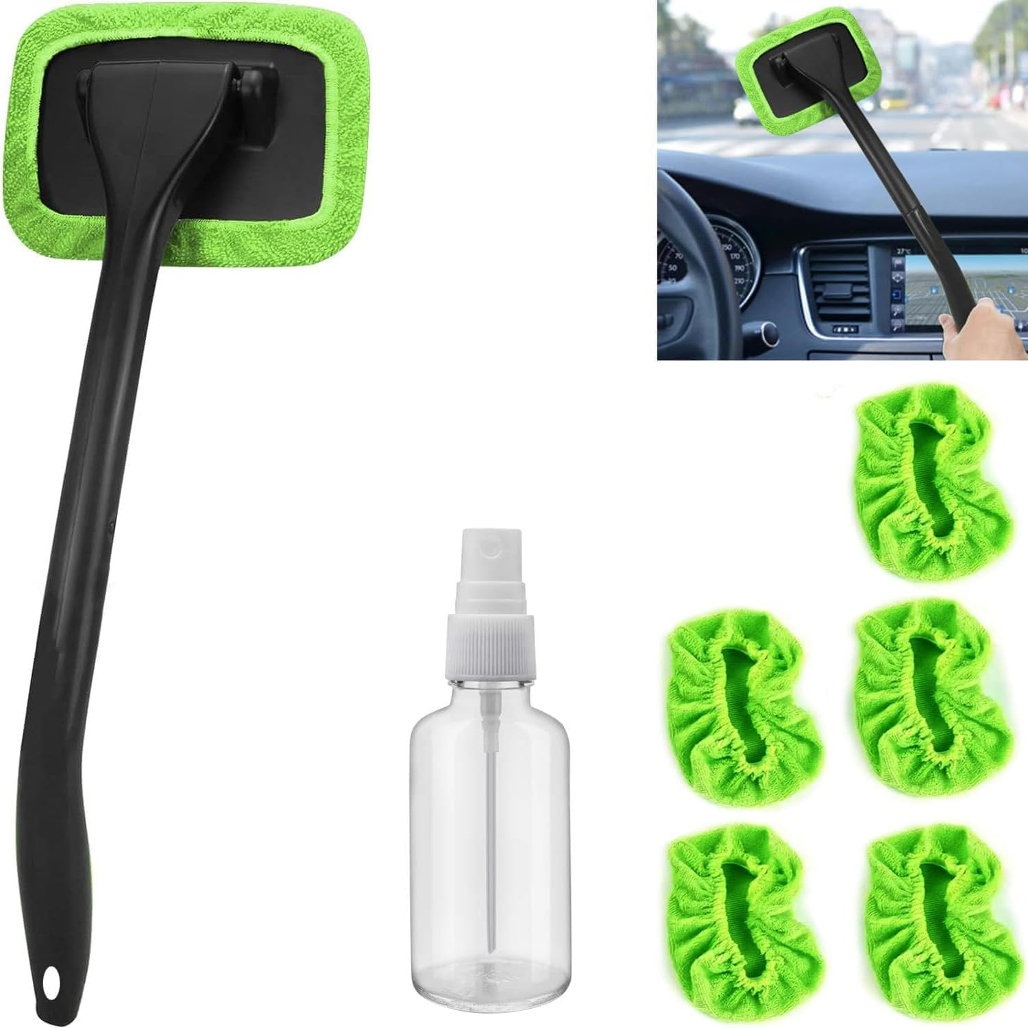 Car Windshield Cleaning Tool, Upgraded Windshield Cleaner with 5 Washable and Reusable Microfiber Pads and Extendable Handle for Auto Glass Wiper image number 6