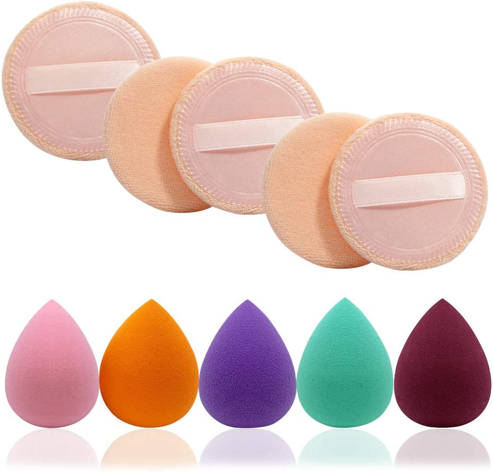 5 Pieces Beauty Sponge and 5 Pieces Powder Puff, Findtop Makeup Beauty Sponges Blender, Replacement for Powder Foundation Container, 2.4 Inch image number 5