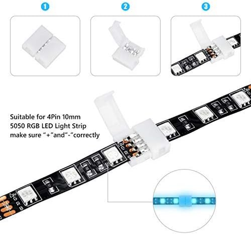 10Packs 4-Pin RGB LED Light Strip Connectors 10Mm Unwired Gapless Solderless Adapter Terminal Extension for SMD 5050 Multicolor LED Strip (10Pack 4PIN RGB Connector) image number 6