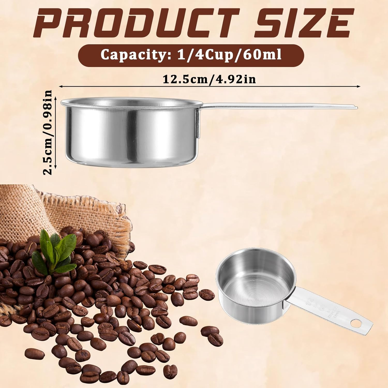 2 Pieces 60 Ml Coffee Spoon Scoop, Stainless Steel Measuring Cup Set, Long Handle Measuring Spoon, Espresso Spoon, Measuring Cups, Kitchen Set for Liquids, Solids, Tea, Coffee, Cocoa, Beans, Milk image number 6