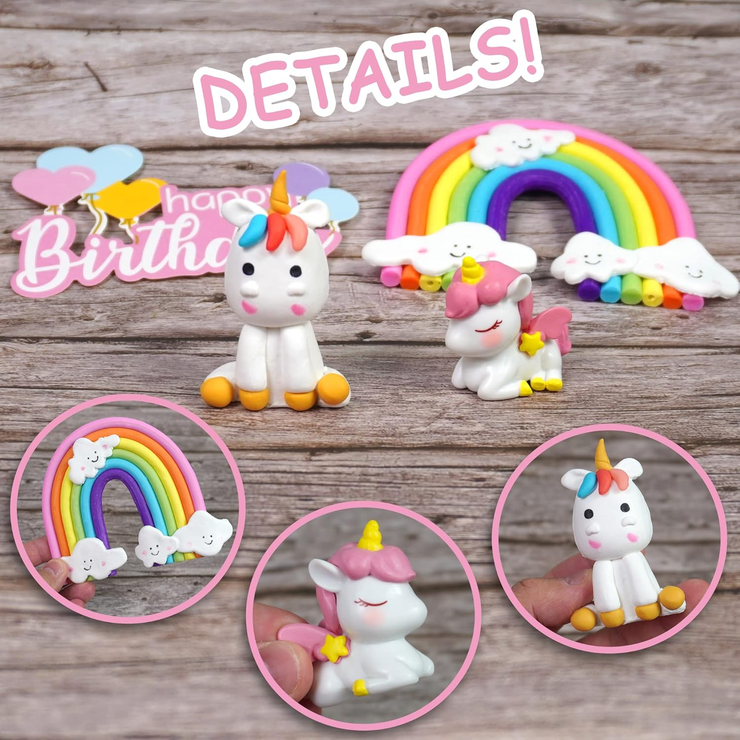 DRWATE 18 PCS Unicorn Cake Topper, Unicorn Rainbow Cake Decorations with Rainbow Stars Unicorn Foil Firework Balls Happy Birthday Cake Decorations for Boys Girls Kids Birthday (Style 1)
