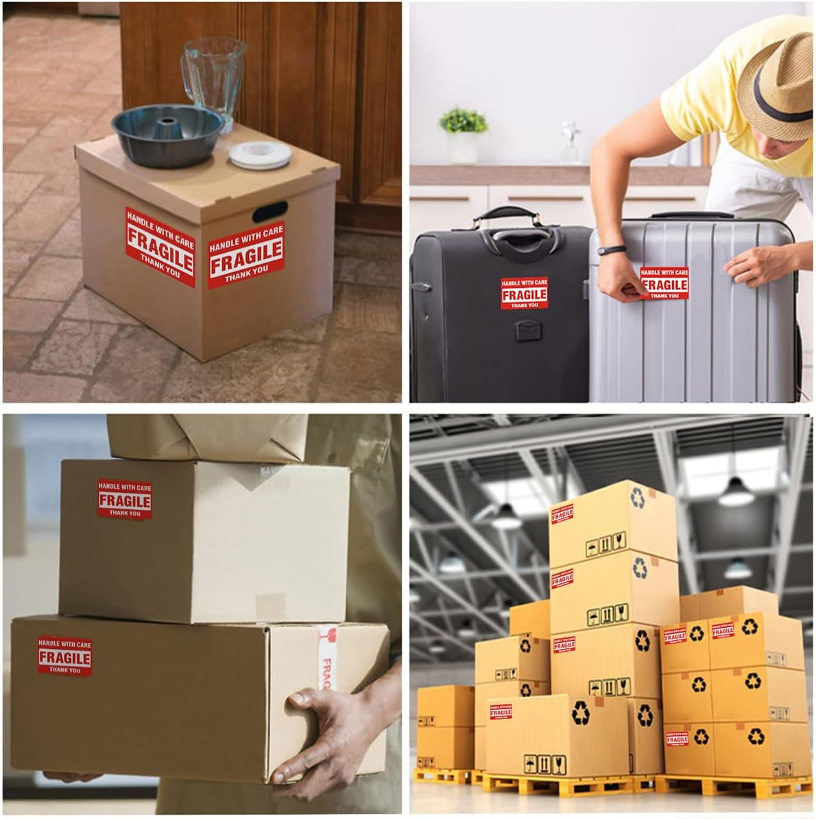 Miss Rui Fragile Sticker Handle with Care Fragile Thank You, Red Warning Shipping Label Stickers Packing Labels Permanent Adhesive (500 per Roll) image number 5