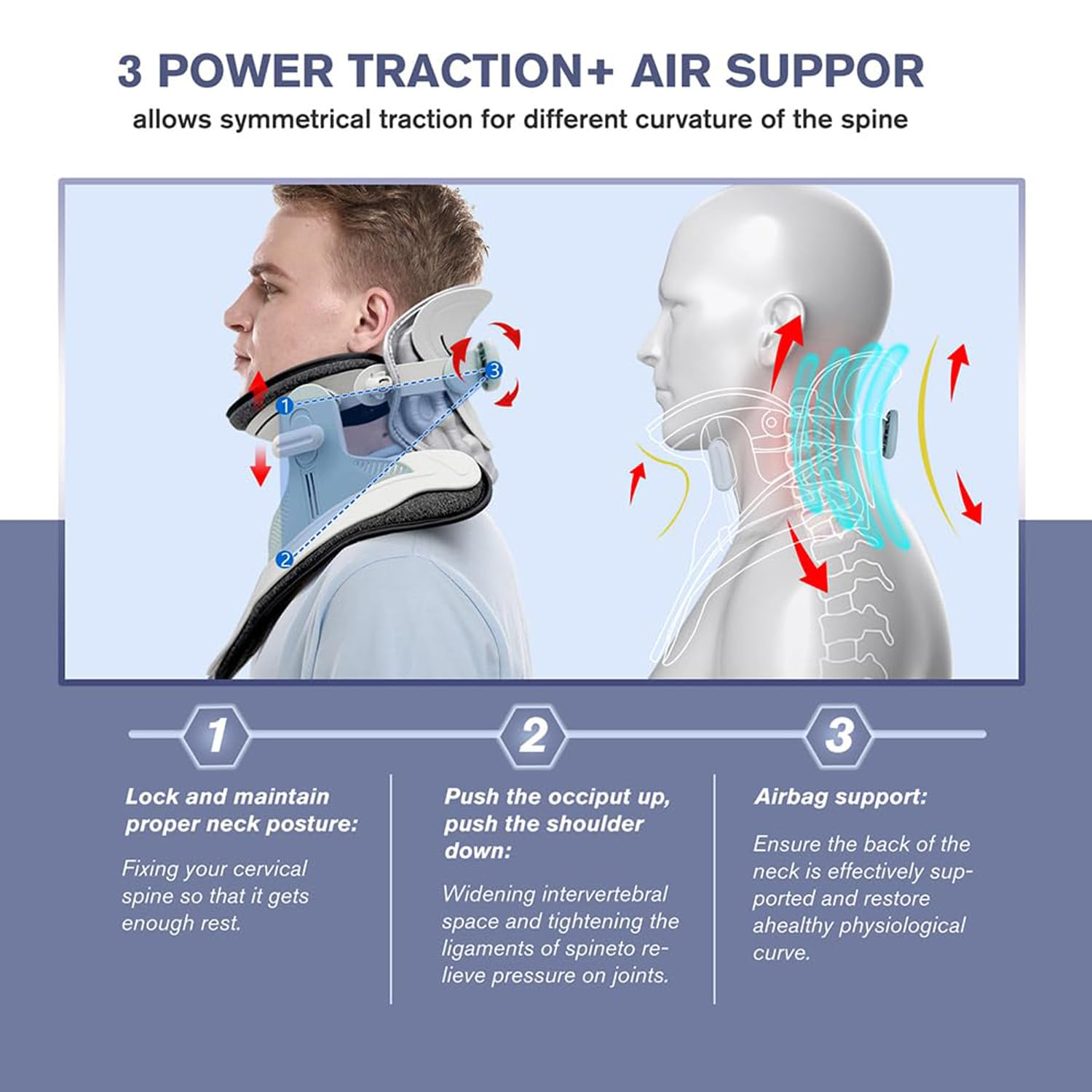 Cervical Neck Traction Devices for Home Use, Adjustable Air Pump Inflatable Cervical Neck Stretcher, Cerviflex Electric Device for Neck Pain & Shoulder Relief, Cervical Traction Device (White) image number 5