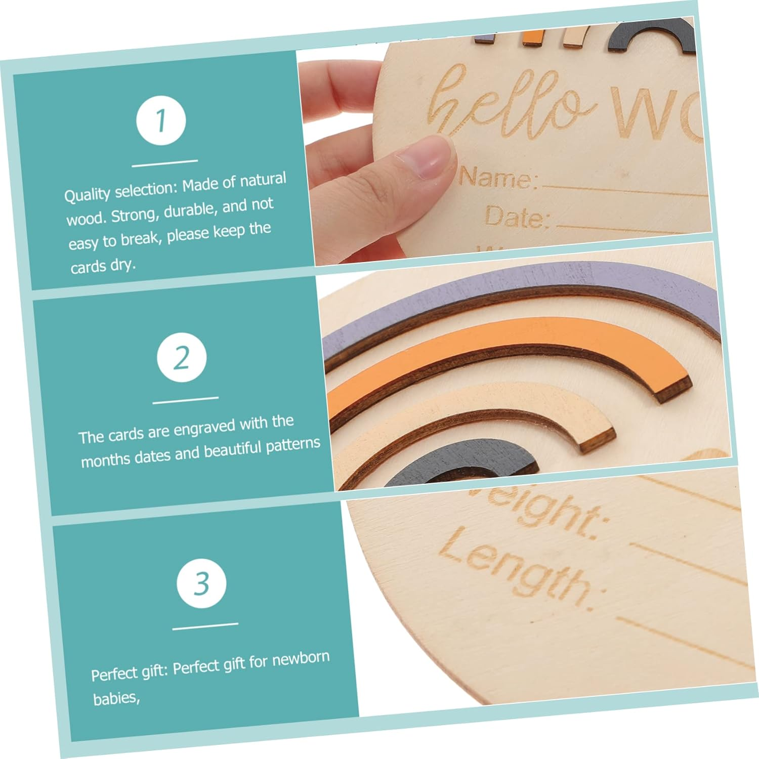 Beaupretty Wooden Month Card Milestone Sign for Monthly Growth Nursery Announcement Board for Newborn Photoshoot image number 5