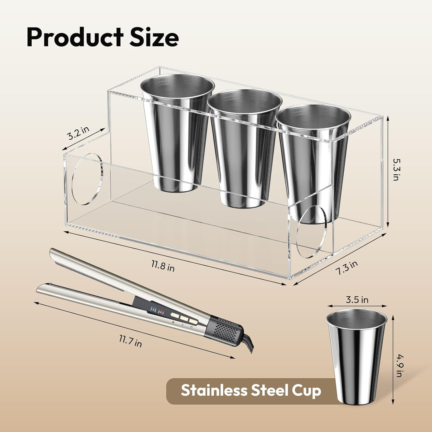 NIUBEE Hair Tool Organizer, Clear Acrylic Hair Dryer and Styling Organizer, Bathroom Countertop Blow Dryer Holder, Vanity Caddy Storage Stand for Accessories, Makeup, Toiletries image number 7