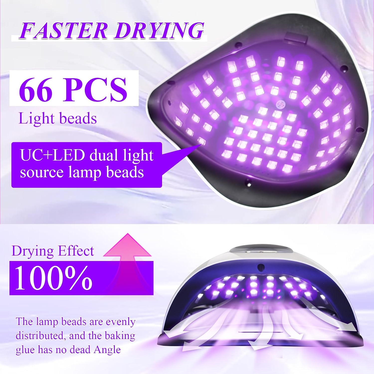 280W UV LED Nail Lamp Light Dryer for Gel Polish with 66 Lamp Beads, 4 Timer Setting & LCD Touch Display Screen, Auto Sensor, Professional Nail Light,2026 Latest Edition (Blue Light) image number 2