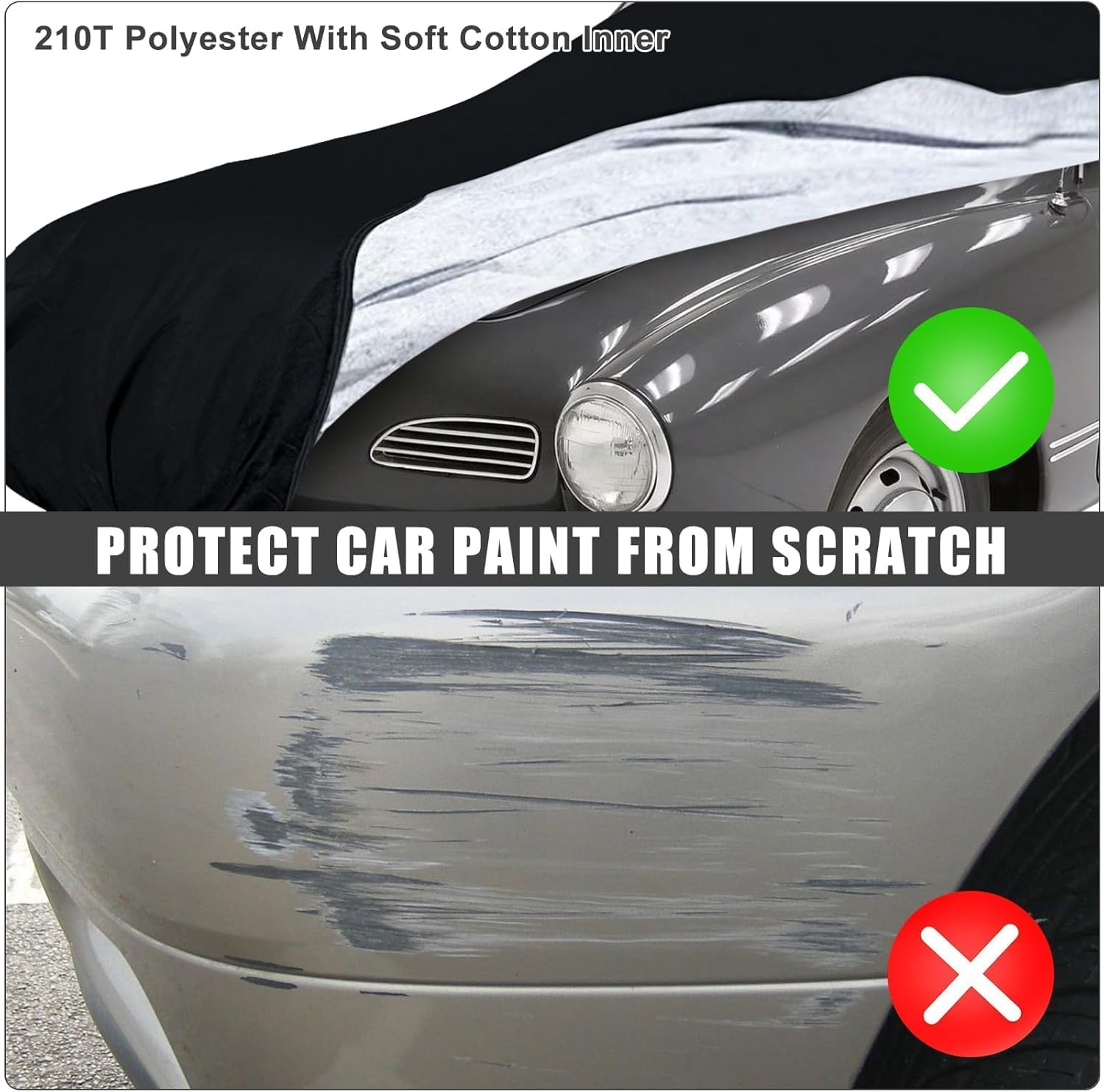 SAPUBK Waterproof Car Cover Compatible with 1955-1974 Volkswagen Karmann GHIA Coupe Accessories, 210T All Weather Car Covers with Zipper&Lock for Car Dust Snow Rain Hail Protection image number 5