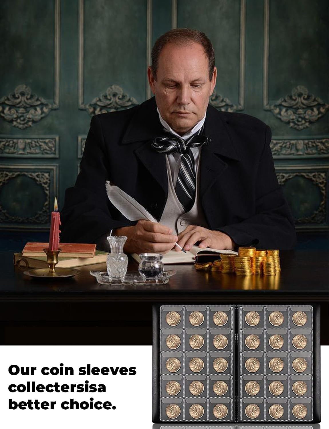 Coin Collection Book Holder Album for Collectors, 10 Pages 150 Pockets 4.5 X 4.5Cm(1.77 X 1.77 Inch) Coin Albums Penny Collecting Book,Coin Storage Album Books for Coin Storage,Money Currency image number 2