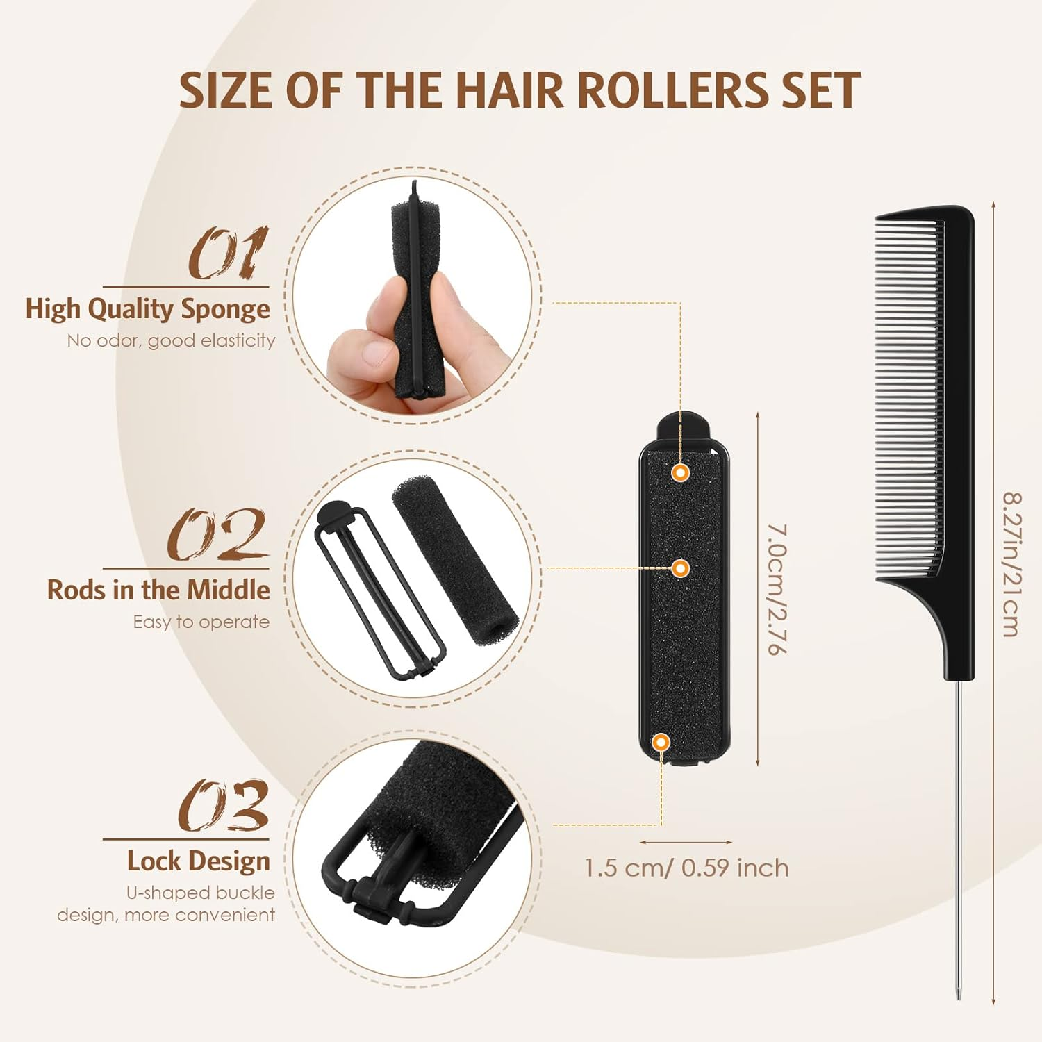 Syhood 43 Pcs Foam Sponge Hair Rollers Women 0.59 Inch Soft Sleeping Curlers Flexible Sponge Curler Tool and Rat Tail Comb for Hair Styling Hairdressing Overnight Curl and Volume(Black) image number 1