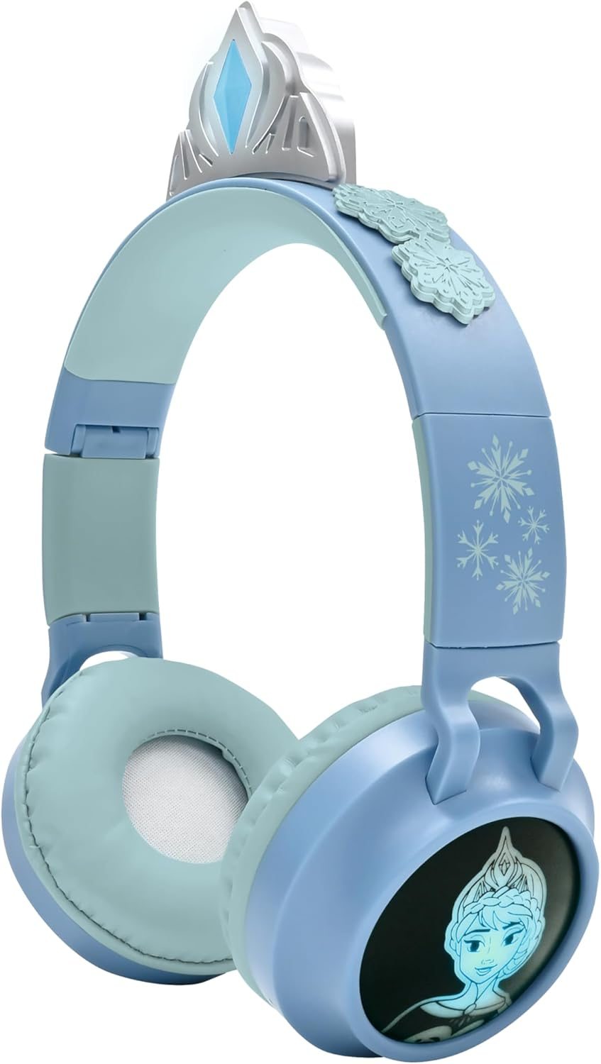 Lexibook, Frozen 2-1 Wireless Wired Headphones with Princess Tiara, High Sound Quality up to 85Db, Light Effects, Foldable, Adjustable, Rechargeable, HPBT015FZLXB