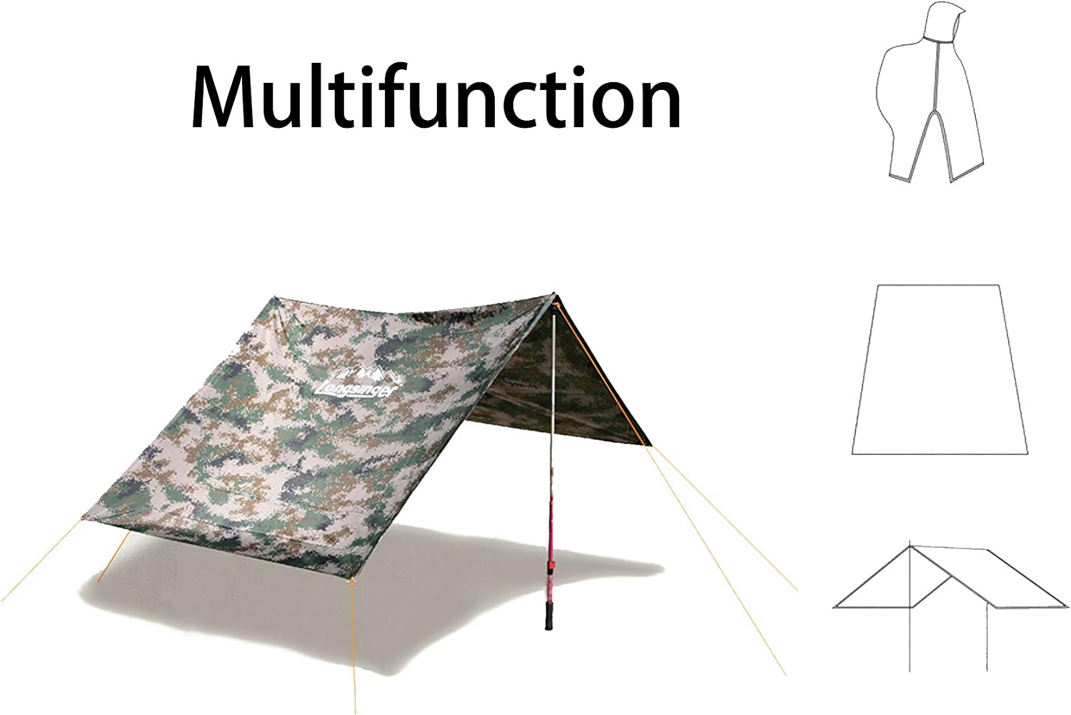 Waterproof Lightweight Reusable Rain Poncho with Adjustable Hood and Arms for Hiking, Camping, Raincoat for Men Women Adults, Large - Blue image number 4