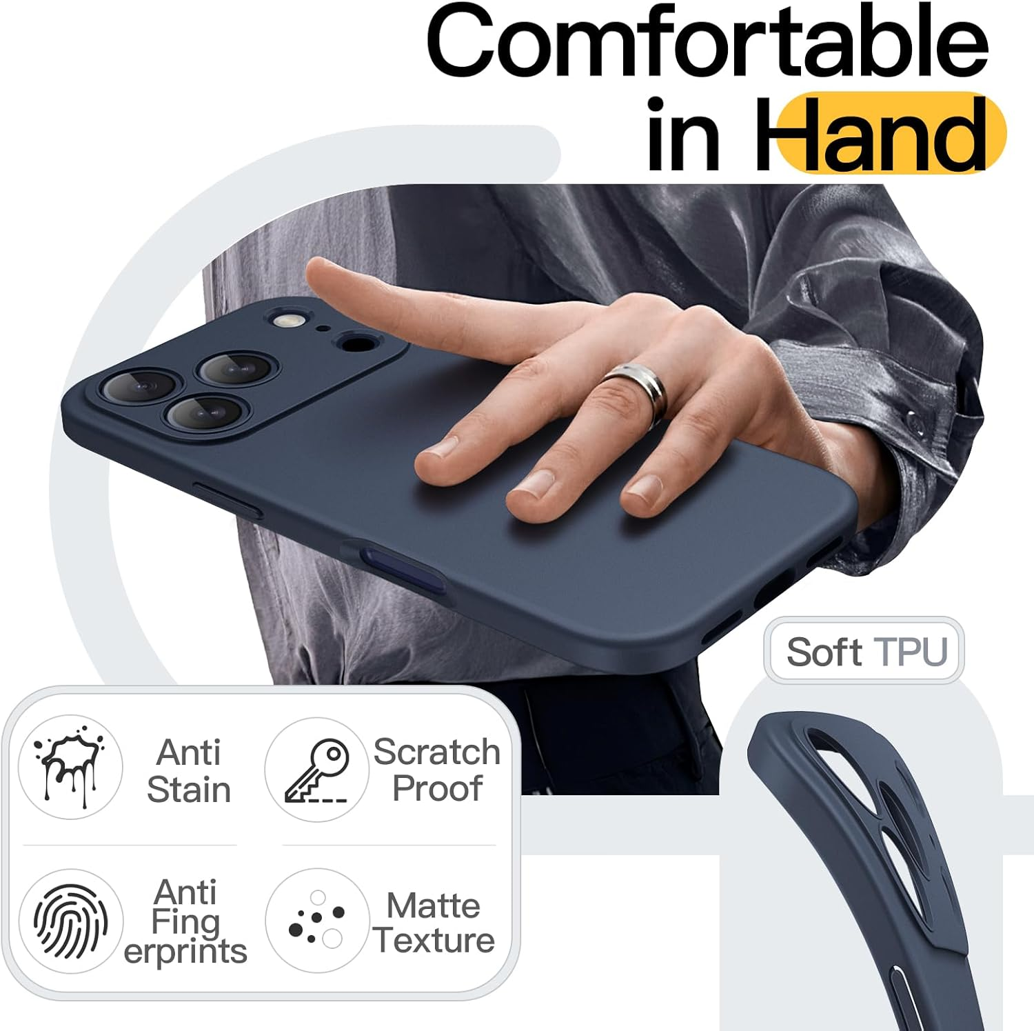 Jetech Case for Iphone 17 Pro Max 6.9-Inch, Camera Lens Full Protection, Soft TPU Protective Phone Cover with Matte Finish, Shockproof (Dark Blue) image number 6