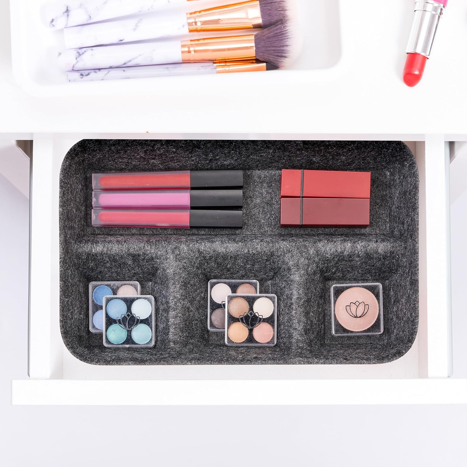 Relaxdays Felt Drawer Organiser, Desk Organiser System, HBT 5.5 X 29.5 X 19 Cm, 4 Compartments, Felt Basket, Dark Grey image number 4