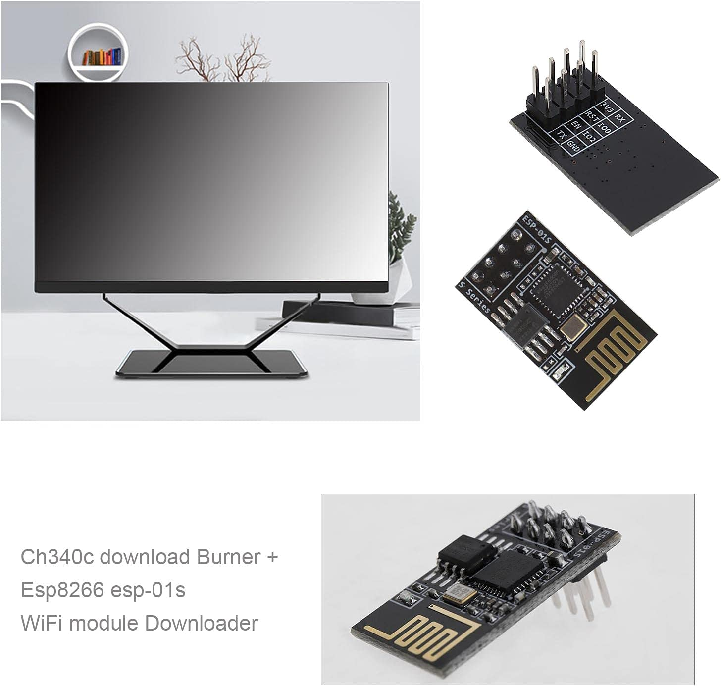 VGOL ESP8266 ESP-01 ESP01S Serial Wireless Transceiver Wifi Module Board & USB CH340C Chip Converter Adapter Kit X2 image number 5
