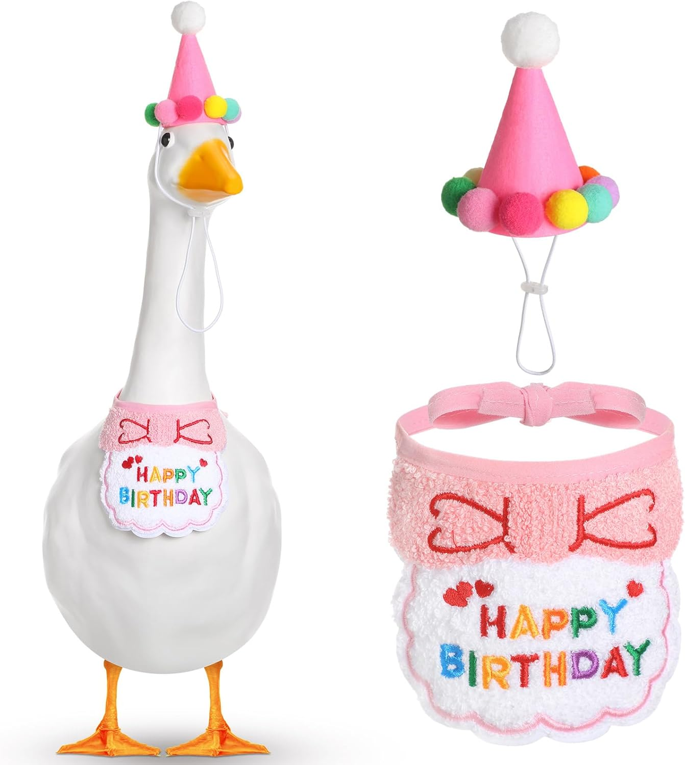 Abbylike Happy Birthday Goose Outfit Lawn Porch Goose Outfits with Party Hat Bandana for 23" 17" Cement Plastic Duck Decor