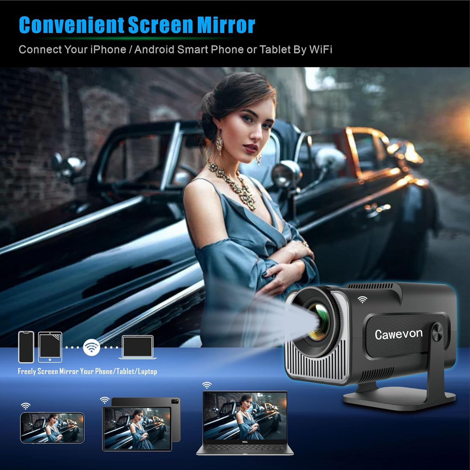 Mini Projector,Hy320 Mini Portable Projector, 200 ANSI Smart Projector with Android 11.0,Wifi 6 and Bluetooth 5, Auto Keystone Correction,30"-130" Screen,180&deg;Rotatable,Home Theater Projector image number 3