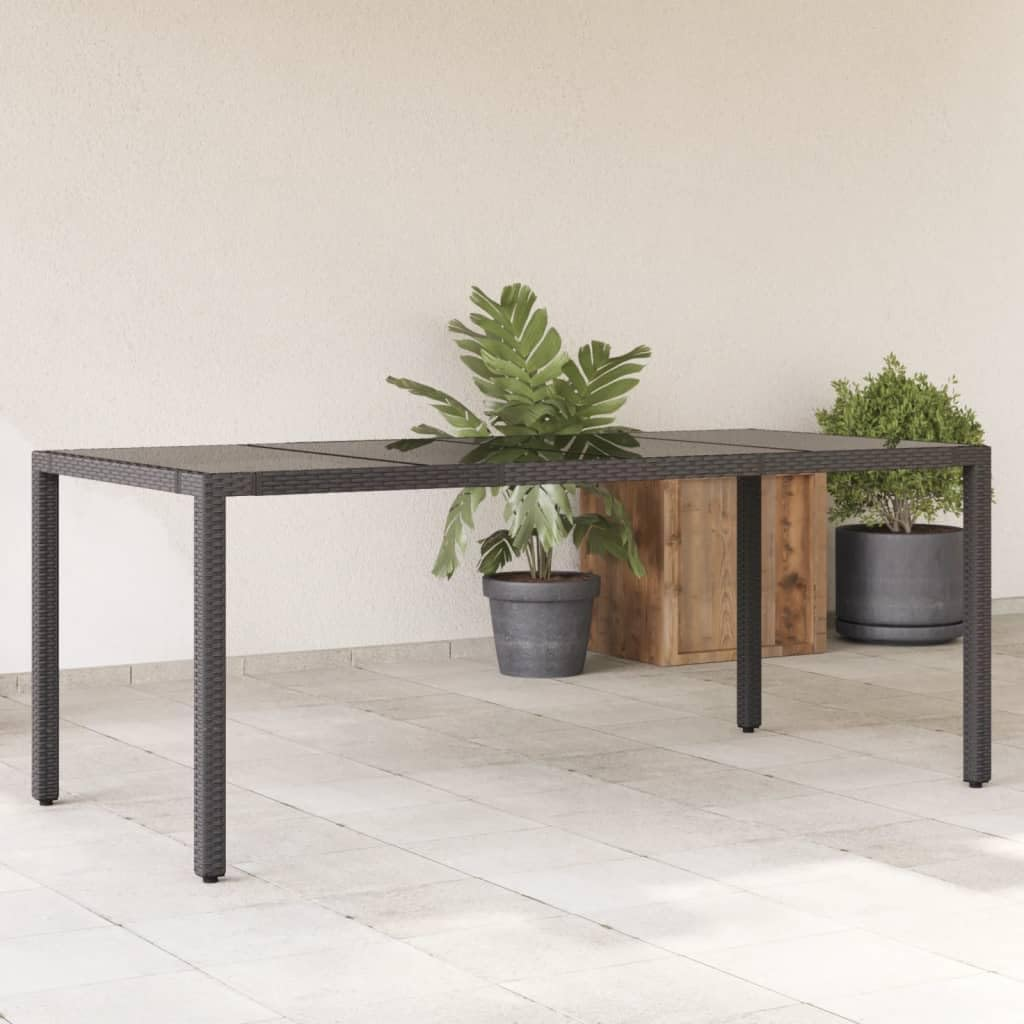 Vidaxl Garden Dining Table - Poly Rattan & Tempered Glass Top, Black, Rectangular, 190 X 90 X 75 Cm - Outdoor Patio, Deck, Garden image number 2