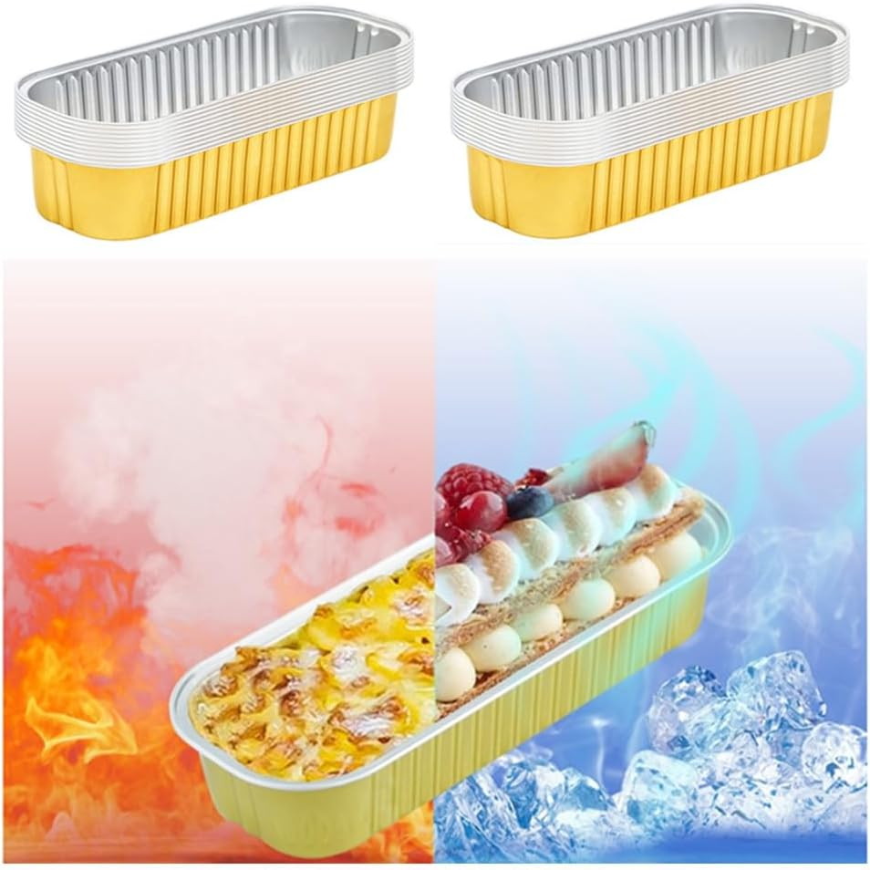 Mini Cake Pans, Cuicanfla 50 Pack Mini Golden Loaf Pans with Lids, Rectangular Aluminum Foil Baking Pans, Cupcake Containers Wrappers Cheesecake Creme Brulee Ramekins, for Home Picnic Party