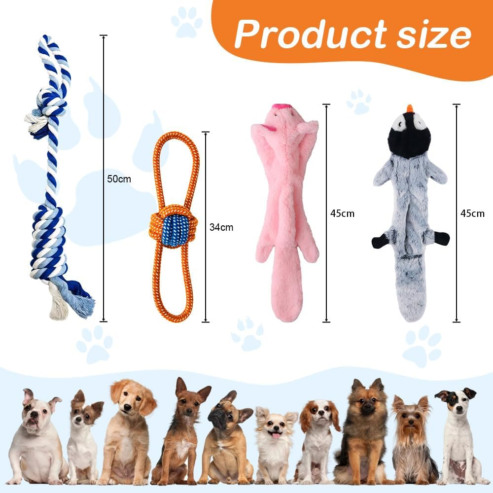 Interactive Squeaky Puppy Toys, Dog Chew Toys for Teething with Durable Rope Toys,4 Pcs Dog Chew Toys Plush Cute Animals Natural Puppy Toys image number 5