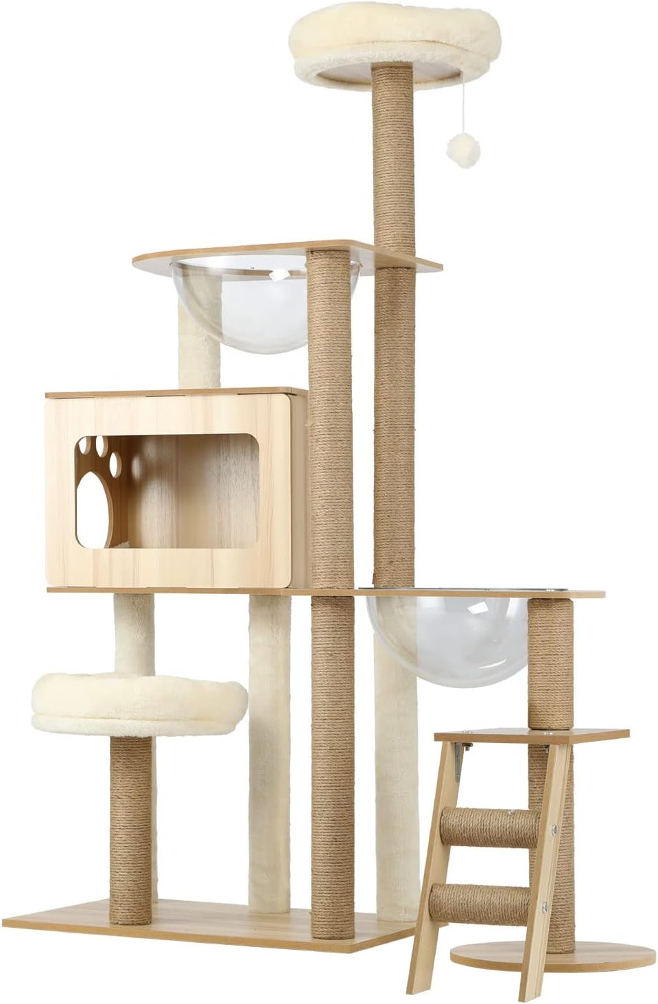 ALOPET Cat Tree with Ladder, 142Cm Cat Tower W/Sisal-Wrapped Scratching Posts, Hanging Activity Ball, Acrylic Bowl, Multi-Level Platforms Cats Condo House Bed for Indoor Cats Kitten Playing, Wood image number 2