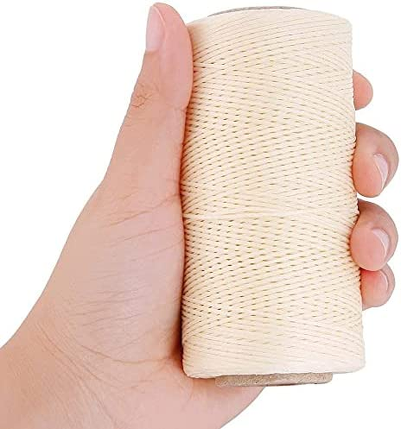 4Pcs 260 Meter 0.8Mm 150D Flat Leather Waxed Thread Cord Craft with 1 Set (7Pcs) Curved Upholstery Sewing Needles Leather Waxed Thread Drilling Awl Thimble (White+Dark Brown+Beige+Black) image number 2