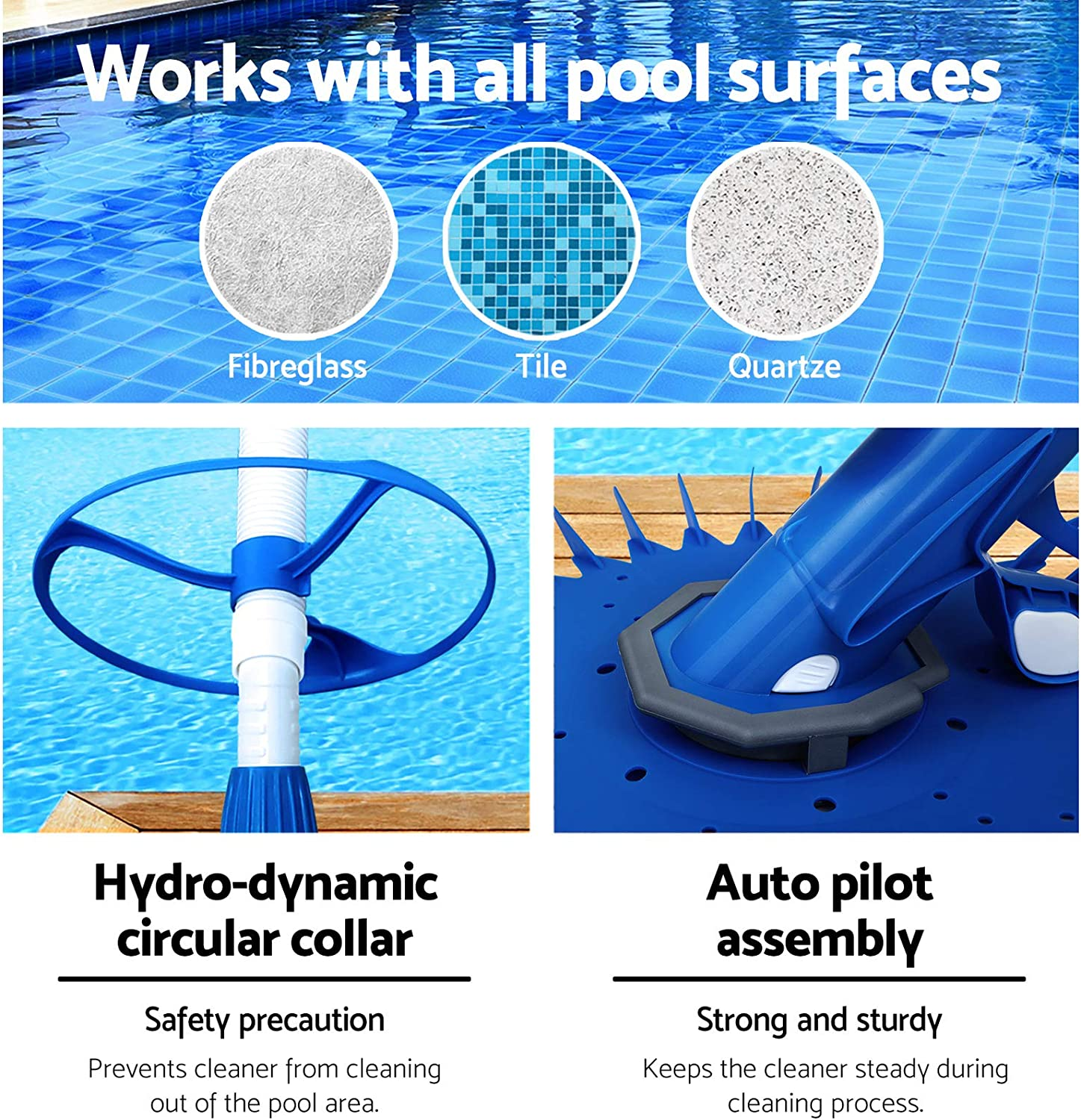 Aquabuddy Pool Cleaner, Automatic Vacuum Mop Floor Cleaners Wall Swimming Pools Brush Household Home Inground above Ground Cleaning Tool, with Replacement Barracuda Diaphragm 10M Hose Blue image number 5