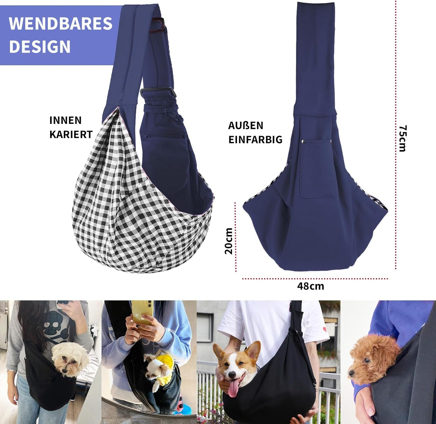 Dog Bag for Small Dogs Dog Carry Bag up to 8 Kg Cat Shoulder Bag for Walking Blue Navy image number 2