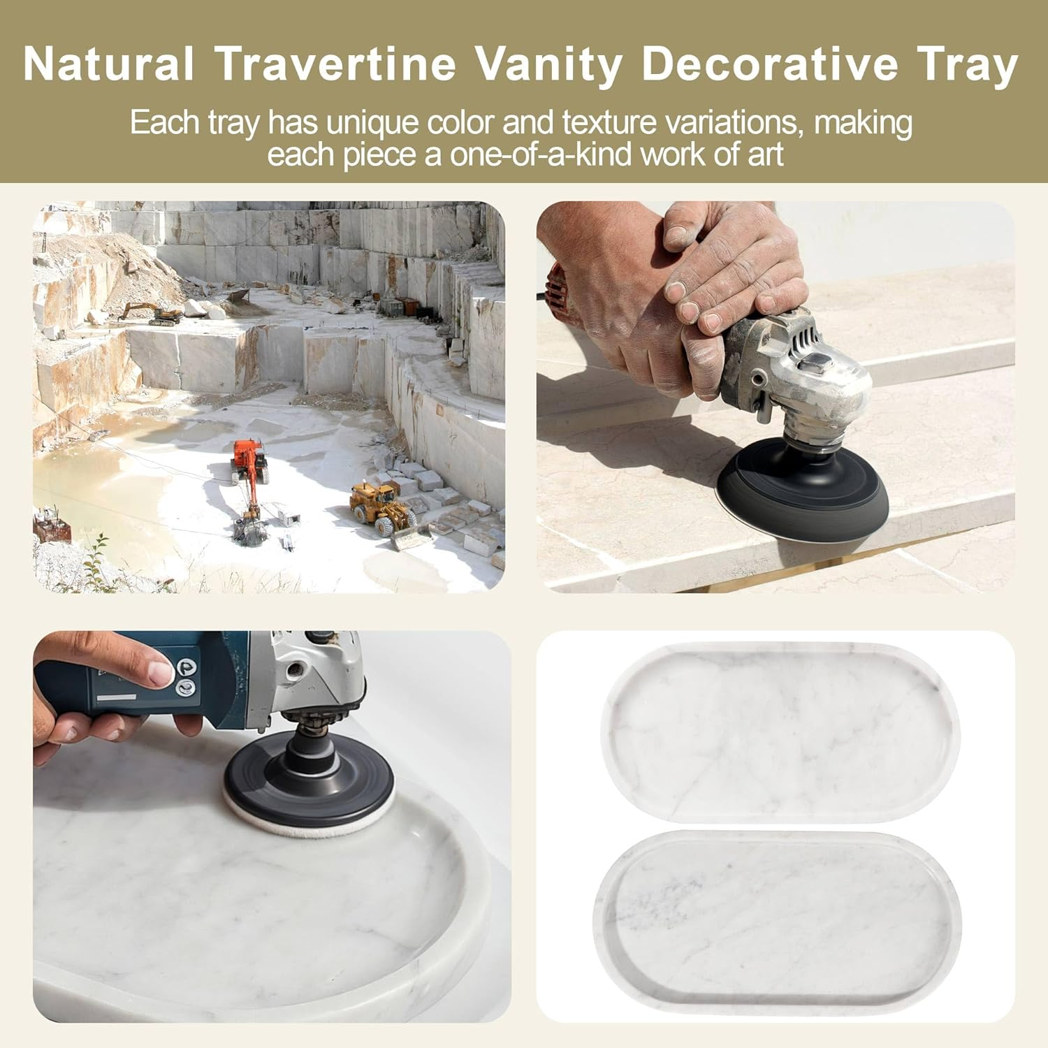 Aturalux Natural Marble Tray for Vanity (12" L X 6" W), Marble Tray with 4 Non-Slip Silicone Gaskets, Decorative Tray for Perfume, Jewelry, Kitchen & Dresser Decor - Light Beige Tray image number 6