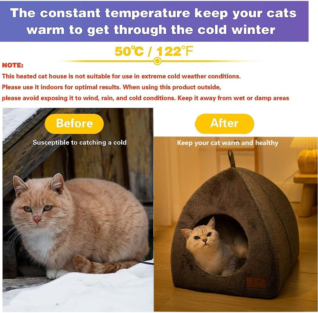 2 in 1 Foldable Cat Bed, Cat House for Indoor Kitten and Small Dog, Self-Warming Indoor Cats Cave with Removable Cushioned Pillow, Triangle Cat Cave Bed image number 2