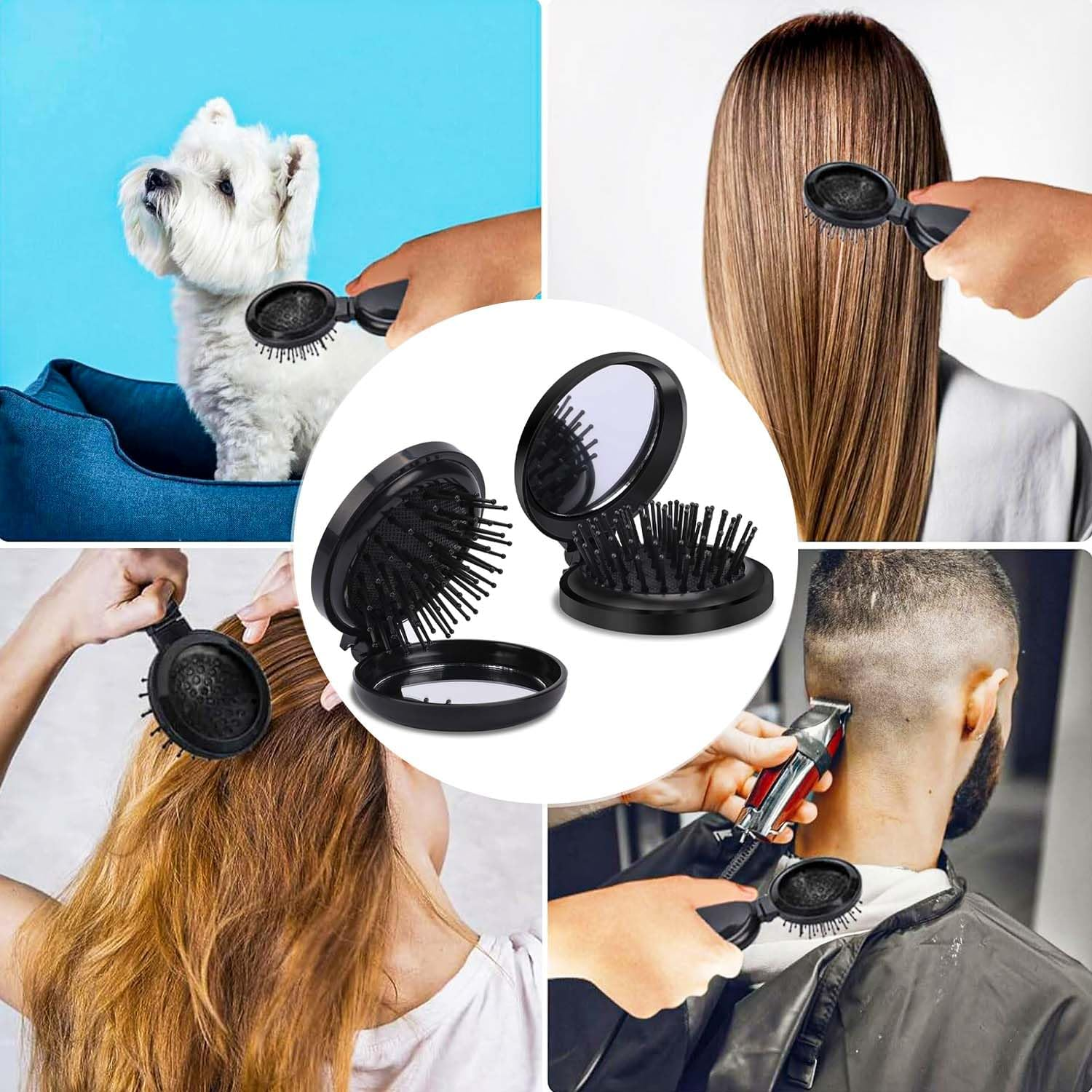 Foldable Hair Brushes with Mirror, Mini round Foldable Hair Brush, Travel Brush, Small Hair Brush, Compact Travel Size Hair Massage Comb for Men, Women and Girls, Pack of 2 image number 5
