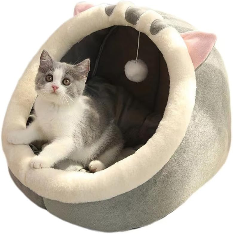Natureman Cat Beds for Indoor,Cat House with Hanging Cat Ball Toy,Kitten Tent House Removable Cotton Pad,Warm and Soft Pet Cat Supplies Kitten Small Dogs Pet Bed (Green, M)