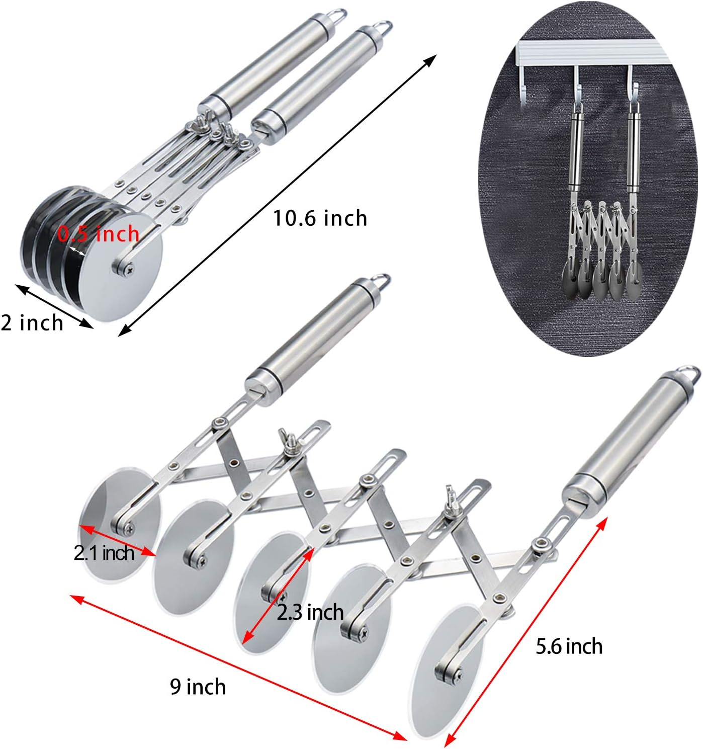 5 Wheel Pastry Cutter Stainless Pizza Slicer Multi-Round Dough Cutter Roller Cookie Pastry Knife Divider with Handle