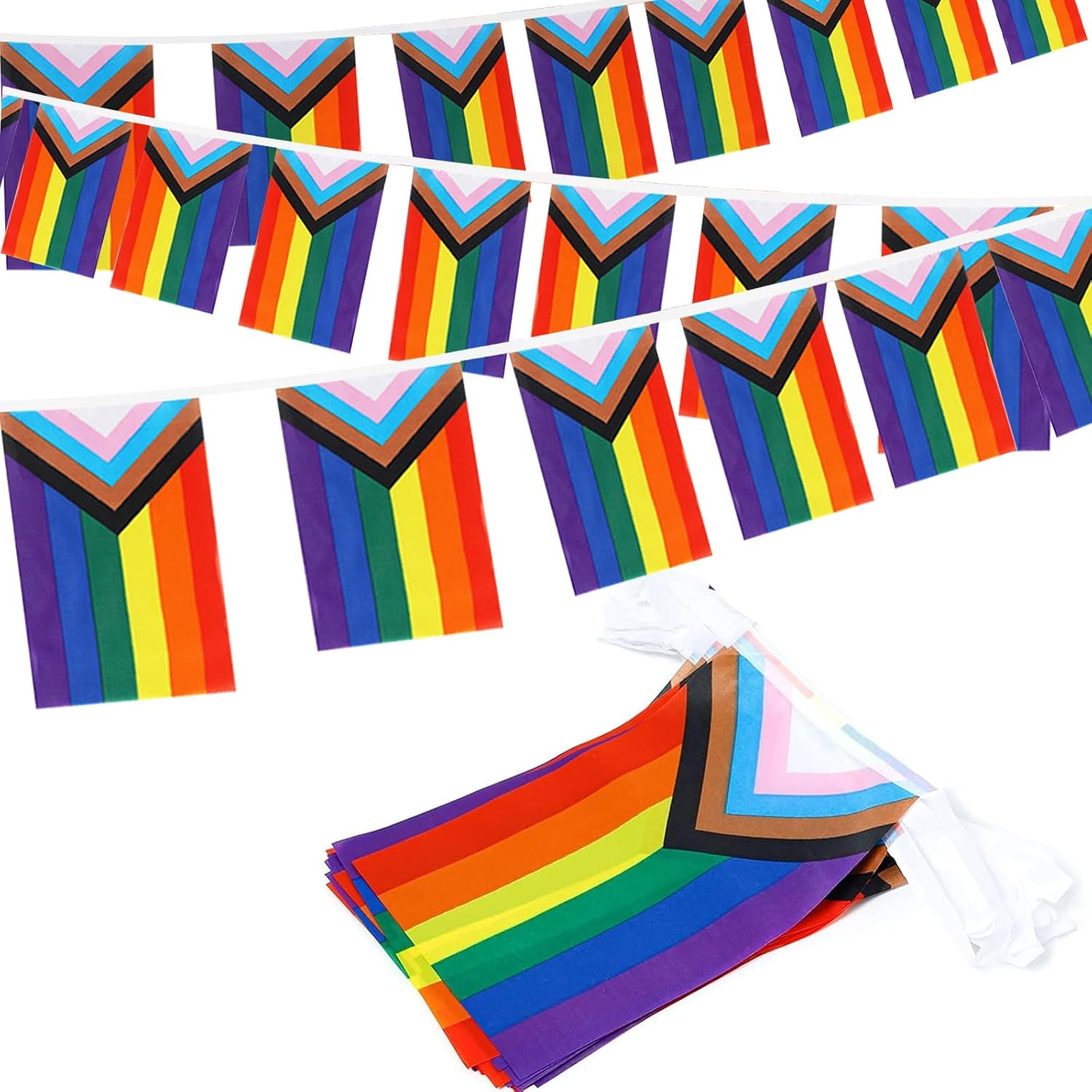 38Pcs/50Feet Progress Pride Flags Banner, LGBTQ Pride Rainbow Bunting with String for Garden Bar, Pride Banner Decorations for Outdoor Indoor Party Decoration Celebrating Month Events - Mixed Rainbow Flags X 1 image number 5