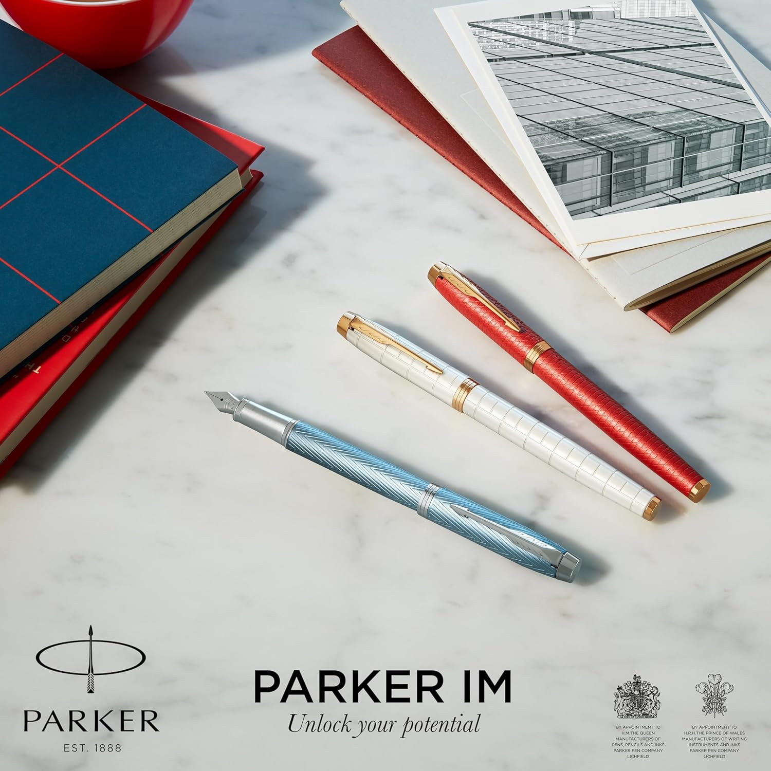 PARKER IM PREMIUM Ball Point Pen, Red with Gold Trim, Blue Ink, Gift Box Included image number 7