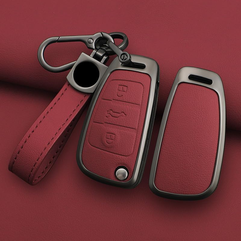 Flip Key Case Folding Key Fob Holder Fit for Audi A1 A3 A4 B8 A5 A6 C7 A8 D4 Q5 Q7 SQ5 S4 B8 S5 S6 C7 S7 S8 Remote Key Cover Metal Keychain Keyring Accessories 3 Buttons C Red image number 5