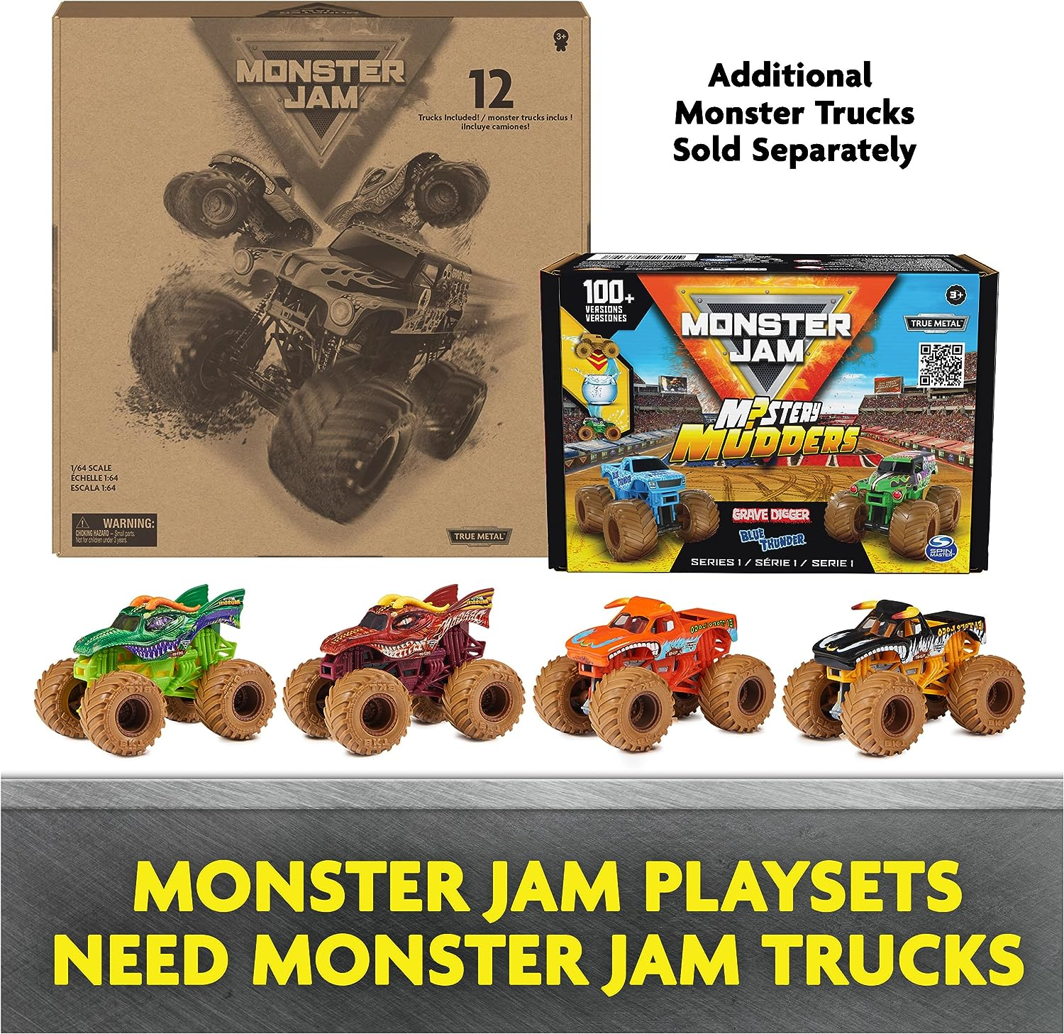 Monster Jam, Mystery Mudders 2-Pack Monster Trucks, Official 1:64 Die-Cast Vehicles, Wash to Reveal (Styles Will Vary), Kids Toys for Boys 3+
