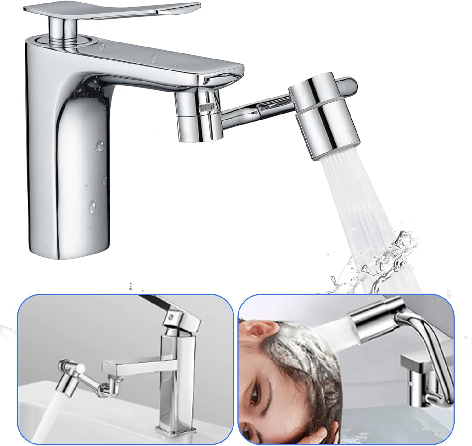 FLYTIN 1080&deg; Rotating Faucet Extender, Adjustable Multifunctional Universal Robotic Arm, Rotatable Tap Extender Spray Attachment, Durable Splash Proof, for Kitchen or Bathroom Sink image number 4