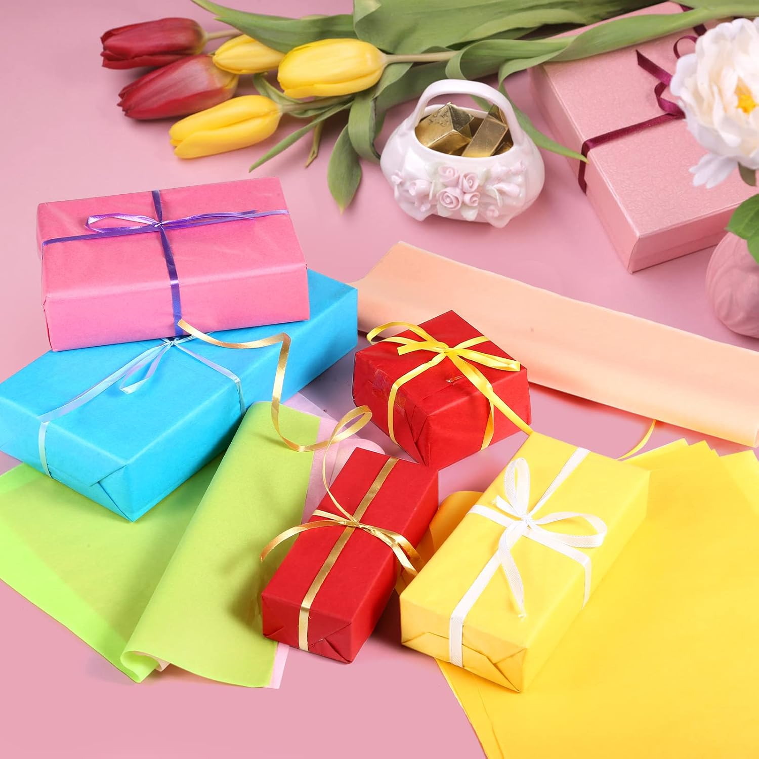 LEMESO 200 Sheets 20 Assorted Art Tissue Paper, 8 X 11 Inches (A4), 20 Colors, Gift Wrapping, DIY Art Creation, Party Decorations