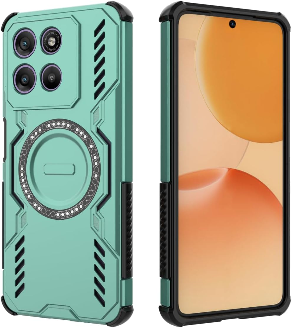 HULLIN Mobile Phone Case Design for Motorola Moto G57 / G57 Power / G67 Power (6.72 Inches), Shockproof Armoured Case with Magnetic Ring - Green