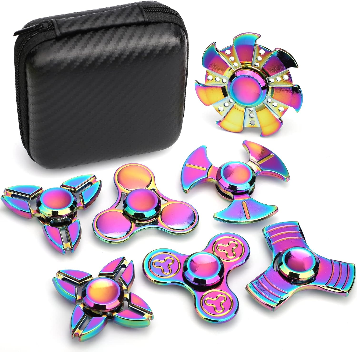 7 Pack Rainbow Fidget Spinners Pack Stress Relief Toys for Kids Adults, Finger Hand Spinner Metal Fidget Bulk Set Desk Toy for Anti-Anxiety Focus, Cool Small Gadget Novelty Gifts Party Favor image number 5