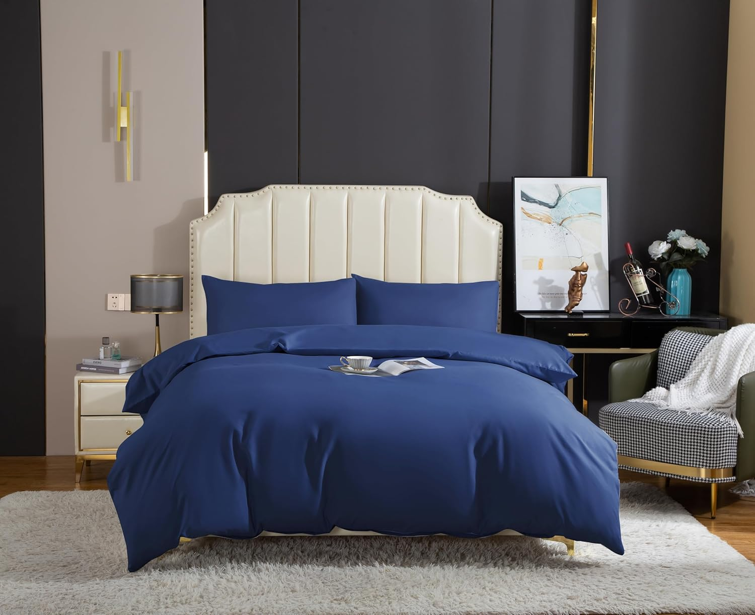 ISMATE Premium Quilt Cover Set,1800 TC Ultra Soft Bamboo Touch Microfiber Doona Cover Bedding Set in Solid Plain Color 3 Pcs Set (White, Queen) image number 4