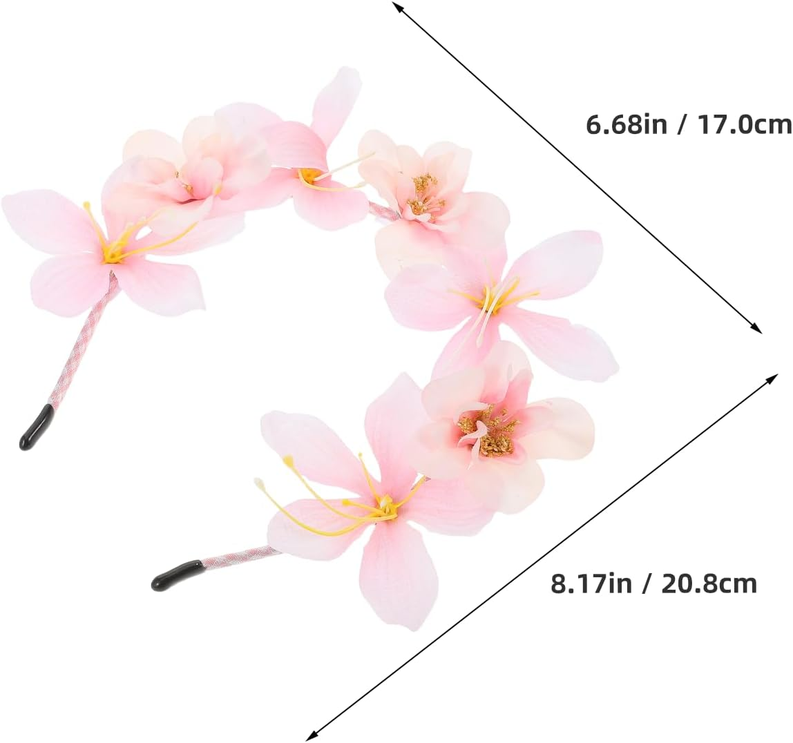 LOGOFUN 4PCS Princess Flower Headbands Elegant Floral Hair Accessories with Simulated Blossoms for Girls Weddings Parties Daily Wear - Pink & Blue image number 4