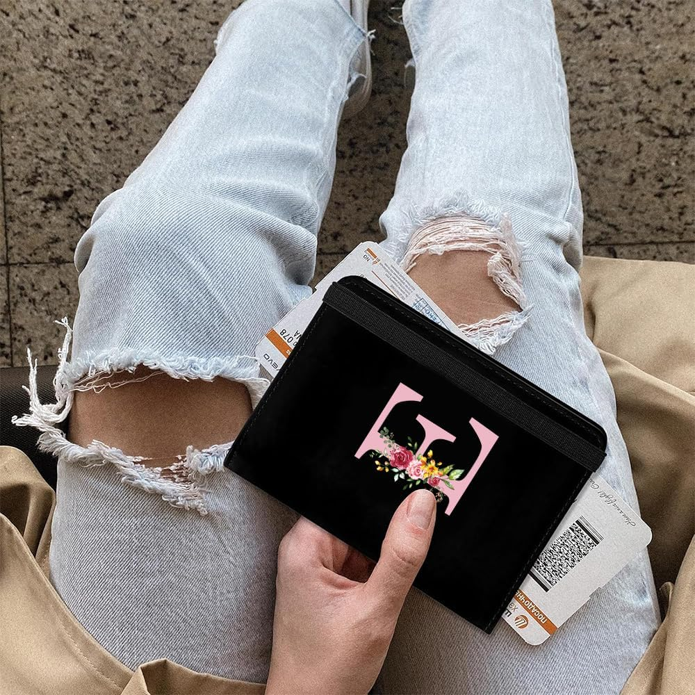 Passport Cover Passport Case PU Leather Passport Cover Passport Covers Personalised Passport Holder Case Passport Case for Credit Cards ID Travel Documents Black Initials - C image number 4