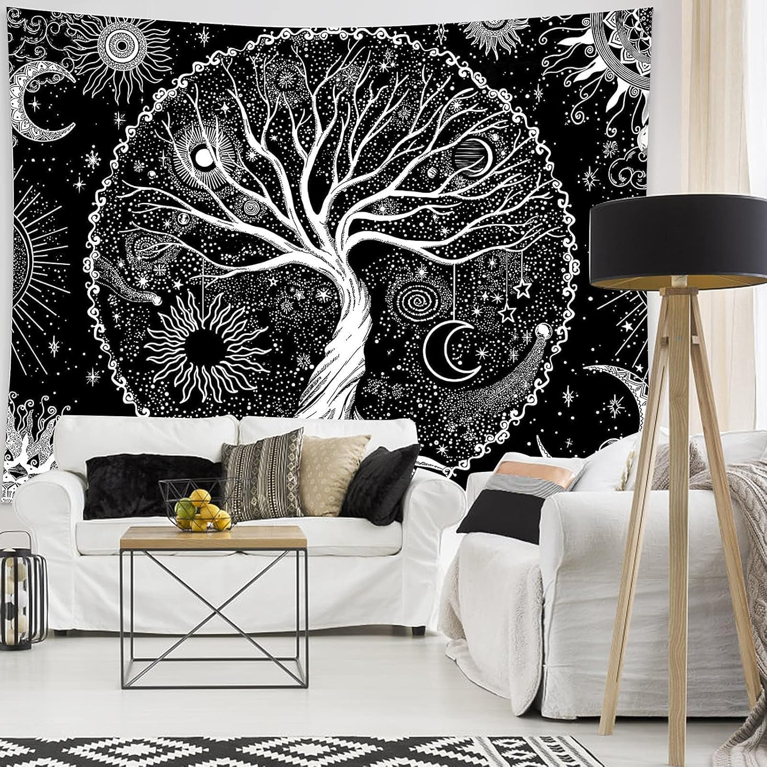 Tapestry Wall Hanging, Black and White Tree of Life Tapestries Moon Phases Tapestry for Living Room Bedspread Room Bedroom (L/150 X 200 Cm) image number 6