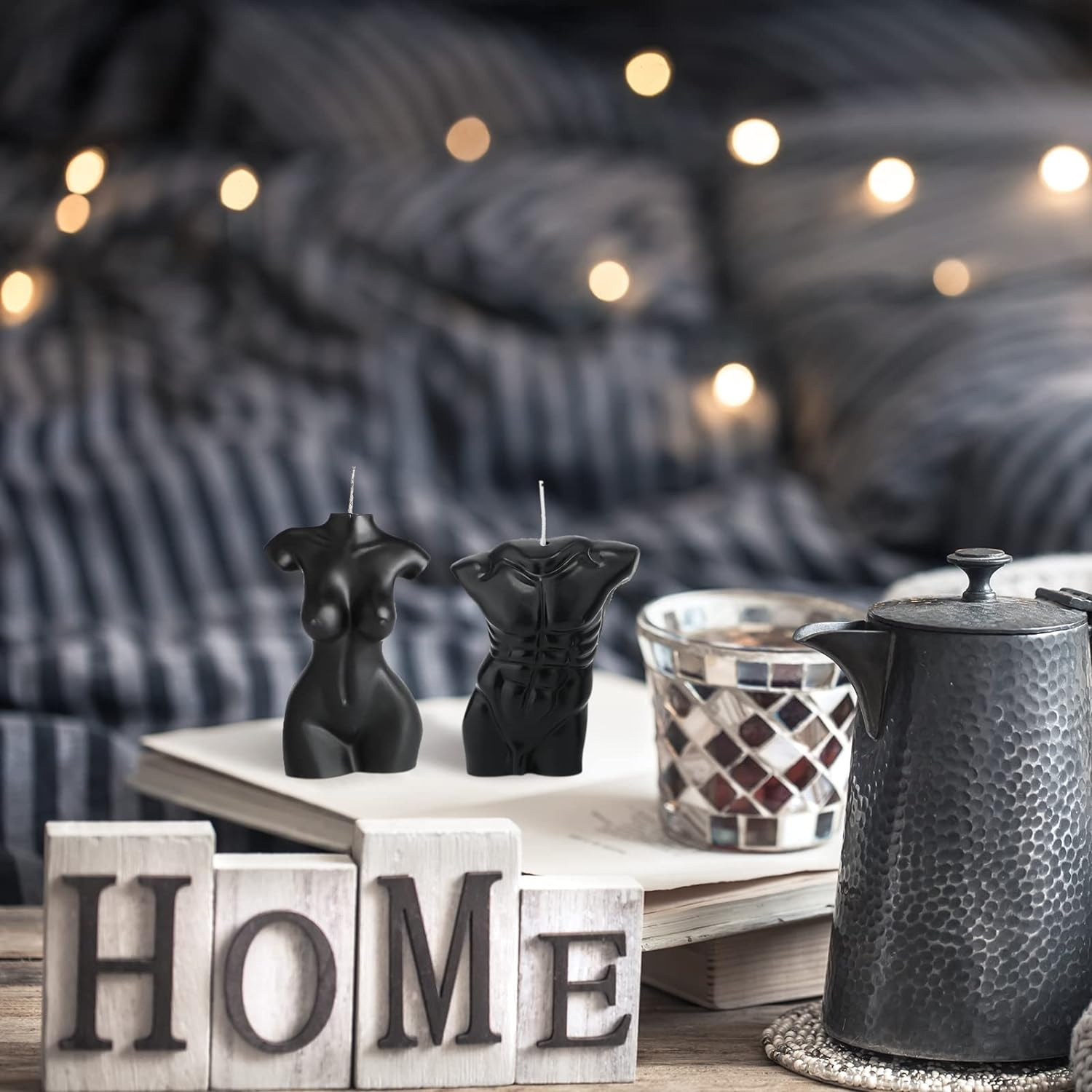 Tondiamo 2 Pieces Body Shaped Candle Female Male Body Men Torso Soy Wax Scented Decorative Candle for Bedroom Bathroom Wedding(Black) - Black image number 2