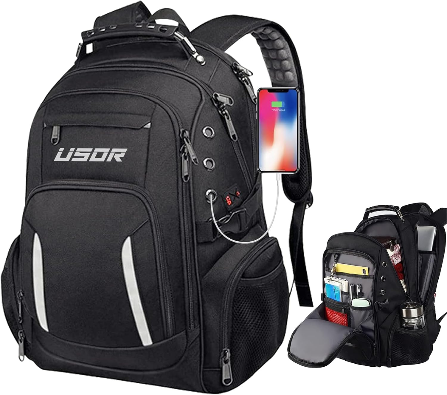 USOR Travel Backpack, Fit 17" Laptop Backpacks with USB and Headphone Port for Men Women, Water Resistant College School Bookbag, TSA Friendly RFID anti Theft Pocket Durable Backpack image number 1