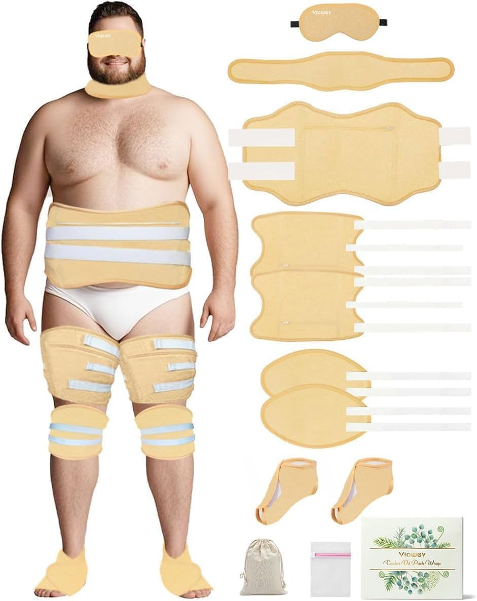 Castor Oil Pack Wrap for Stomach,11 PCS Castor Oil Wraps for Feet Knees Legs Neck Eyes, Reusable Packs Kit for Men plus Size, Flannel Cotton, Machine Washable (11PCS) image number 6