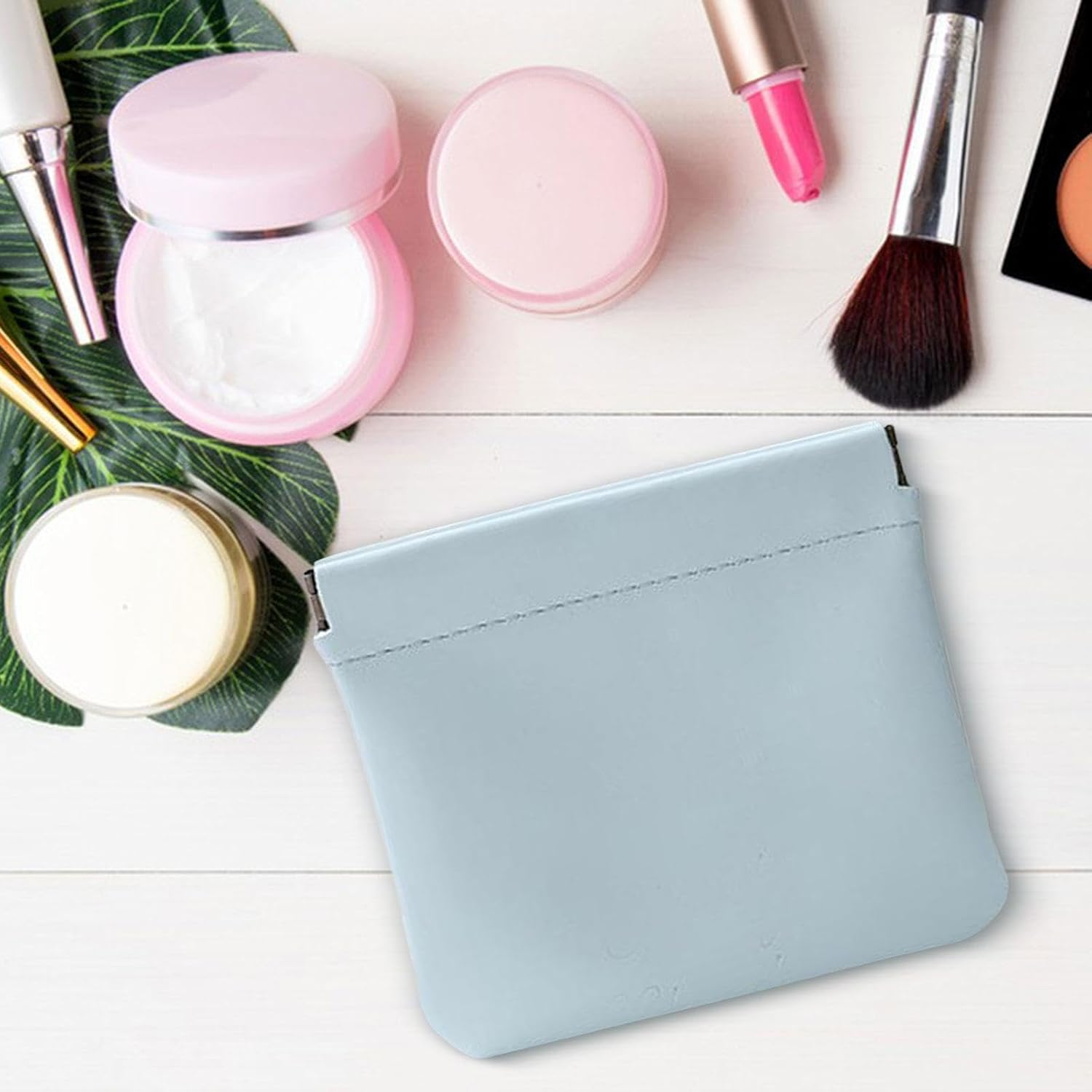 2Pcs Pocket Cosmetic Bag, Jewelry Travel Bag, No Zipper Self-Closing, Portable Make up Organizer Jewelry Pouch for Women Waterproof Mini Multifunctional Storage Bag (Sky Blue) image number 3