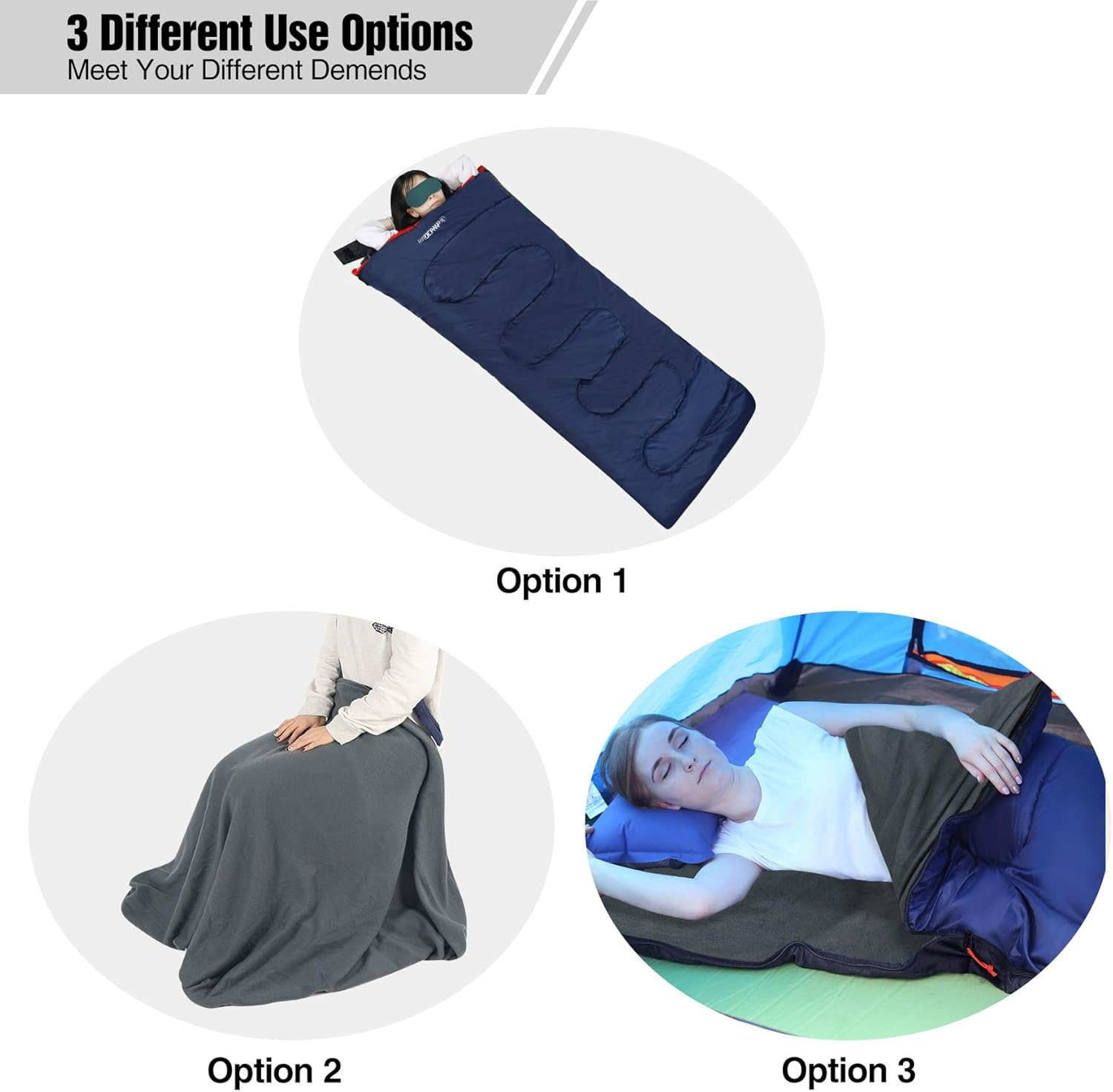 REDCAMP Cotton Flannel Sleeping Bags for Camping, 41F/5C 3-4 Season Warm and Comfortable, Envelope Blue with 2/3/4Lbs Filling (75"X33")